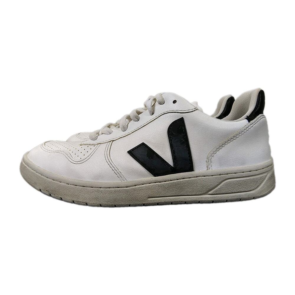 Veja V-10 Shoes Womens 10 White Black Leather Everyday Casual Retro Sneakers GUC